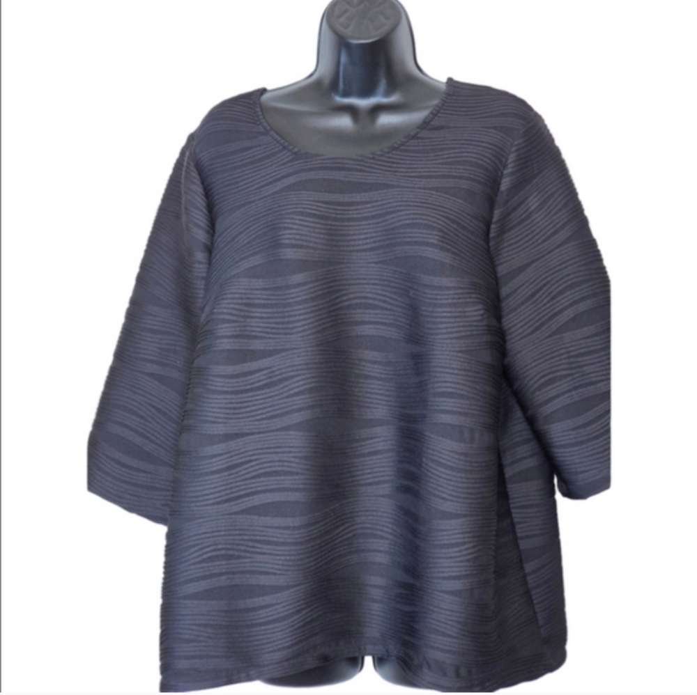 Maggie Barnes Black Textured 3/4 Sleeve Top Blouse | Size 0X (14/16) - Picture 5 of 5